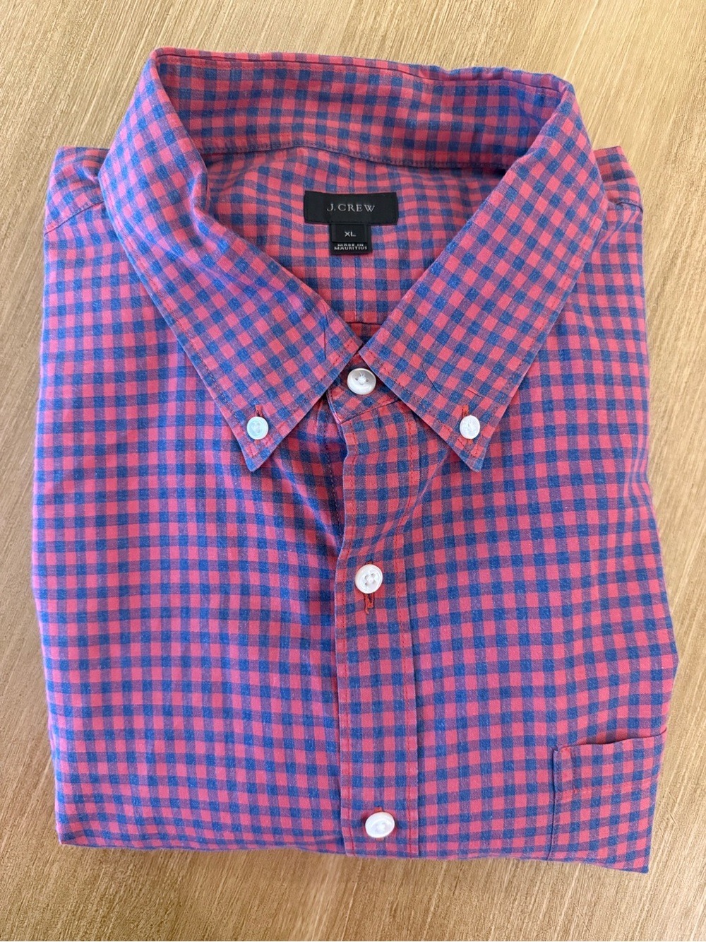 J. Crew Men's Red and Blue Gingham Button-Down Shirt